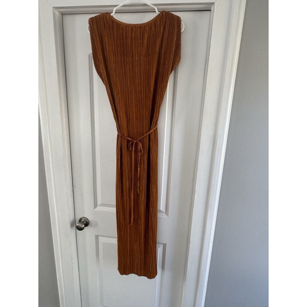 Sincerely Jules Belted Crepe Copper Dress With Shoulder Pads
